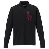 Green Red Buffalo Plaid Deer Reindeer Head Christmas Performance Long Sleeve Polo