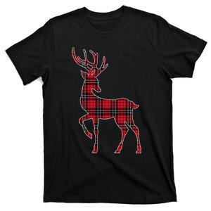 Green Red Buffalo Plaid Deer Reindeer Head Christmas T-Shirt