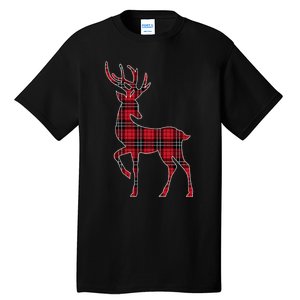 Green Red Buffalo Plaid Deer Reindeer Head Christmas Tall T-Shirt