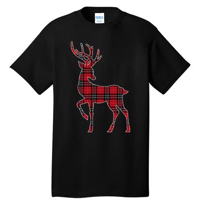 Green Red Buffalo Plaid Deer Reindeer Head Christmas Tall T-Shirt