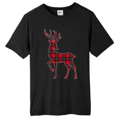 Green Red Buffalo Plaid Deer Reindeer Head Christmas Tall Fusion ChromaSoft Performance T-Shirt