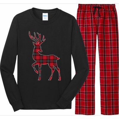 Green Red Buffalo Plaid Deer Reindeer Head Christmas Long Sleeve Pajama Set