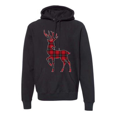 Green Red Buffalo Plaid Deer Reindeer Head Christmas Premium Hoodie