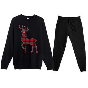 Green Red Buffalo Plaid Deer Reindeer Head Christmas Premium Crewneck Sweatsuit Set