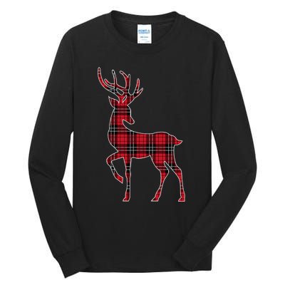 Green Red Buffalo Plaid Deer Reindeer Head Christmas Tall Long Sleeve T-Shirt