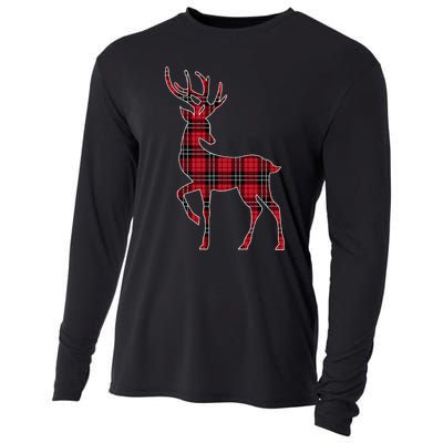 Green Red Buffalo Plaid Deer Reindeer Head Christmas Cooling Performance Long Sleeve Crew