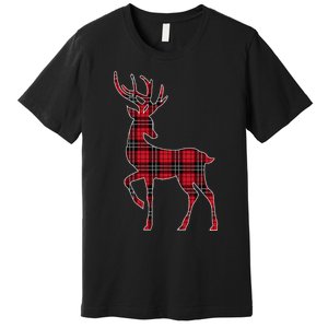 Green Red Buffalo Plaid Deer Reindeer Head Christmas Premium T-Shirt