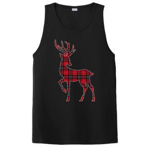 Green Red Buffalo Plaid Deer Reindeer Head Christmas PosiCharge Competitor Tank