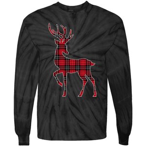 Green Red Buffalo Plaid Deer Reindeer Head Christmas Tie-Dye Long Sleeve Shirt