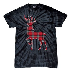 Green Red Buffalo Plaid Deer Reindeer Head Christmas Tie-Dye T-Shirt