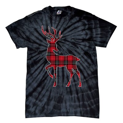 Green Red Buffalo Plaid Deer Reindeer Head Christmas Tie-Dye T-Shirt