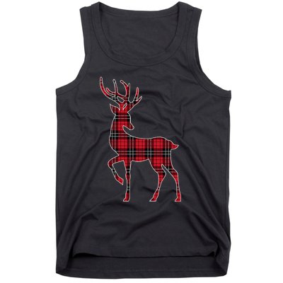 Green Red Buffalo Plaid Deer Reindeer Head Christmas Tank Top