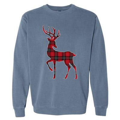 Green Red Buffalo Plaid Deer Reindeer Head Christmas Garment-Dyed Sweatshirt