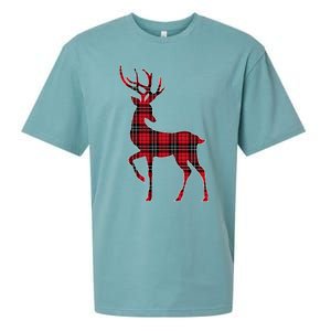 Green Red Buffalo Plaid Deer Reindeer Head Christmas Sueded Cloud Jersey T-Shirt