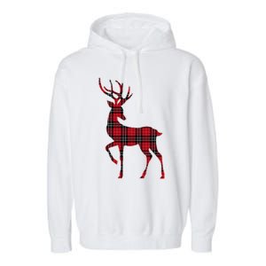 Green Red Buffalo Plaid Deer Reindeer Head Christmas Garment-Dyed Fleece Hoodie