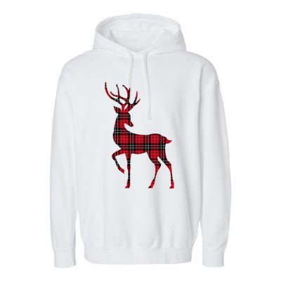 Green Red Buffalo Plaid Deer Reindeer Head Christmas Garment-Dyed Fleece Hoodie