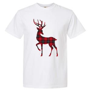 Green Red Buffalo Plaid Deer Reindeer Head Christmas Garment-Dyed Heavyweight T-Shirt