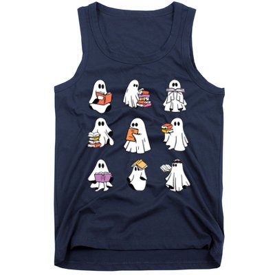 Ghost Reading Book Teacher Halloween Librarian Bookish Tank Top