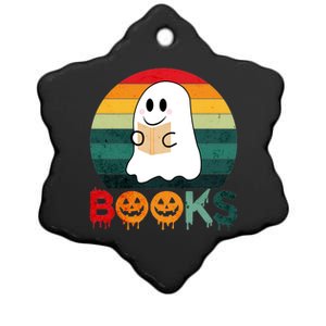 Ghost Reading Books Halloween Design Cute Gift Ceramic Star Ornament