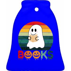 Ghost Reading Books Halloween Design Cute Gift Ceramic Bell Ornament