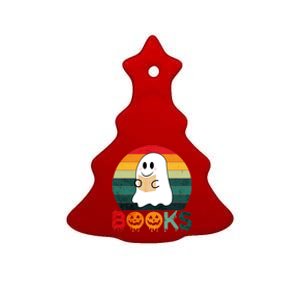 Ghost Reading Books Halloween Design Cute Gift Ceramic Tree Ornament