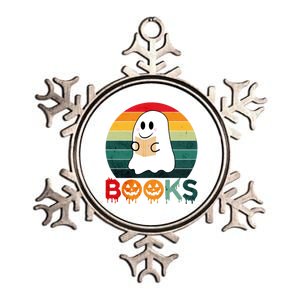 Ghost Reading Books Halloween Design Cute Gift Metallic Star Ornament