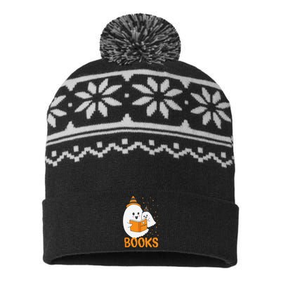 Ghost Reading Books Halloween USA-Made Snowflake Beanie