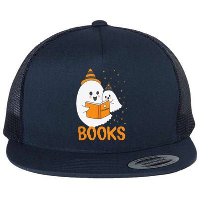 Ghost Reading Books Halloween Flat Bill Trucker Hat