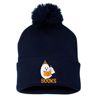 Ghost Reading Books Halloween Pom Pom 12in Knit Beanie