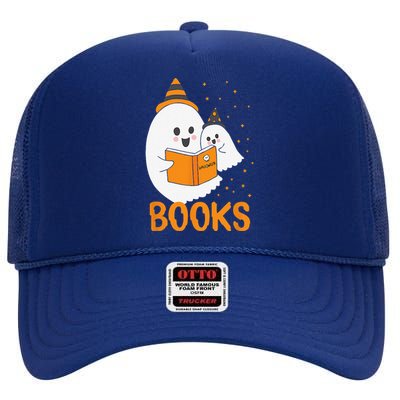 Ghost Reading Books Halloween High Crown Mesh Back Trucker Hat