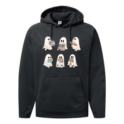 Ghost Reading Books Bookish Halloween Teacher Performance Fleece Hoodie