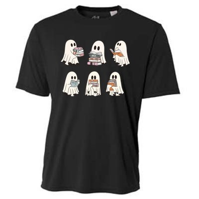 Ghost Reading Books Bookish Halloween Teacher Cooling Performance Crew T-Shirt