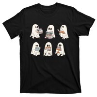 Ghost Reading Books Bookish Halloween Teacher T-Shirt