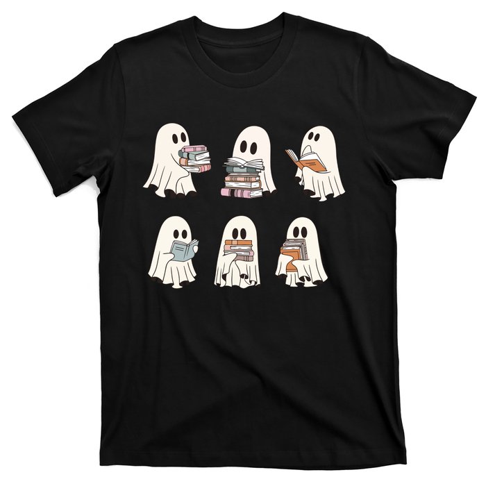 Ghost Reading Books Bookish Halloween Teacher T-Shirt