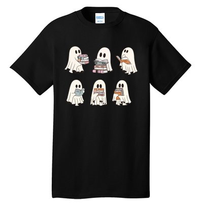 Ghost Reading Books Bookish Halloween Teacher Tall T-Shirt