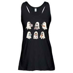 Ghost Reading Books Bookish Halloween Teacher Ladies Essential Flowy Tank