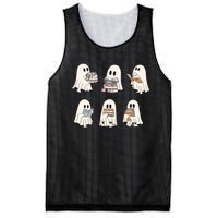 Ghost Reading Books Bookish Halloween Teacher Mesh Reversible Basketball Jersey Tank