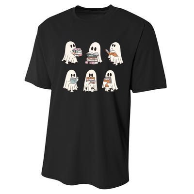 Ghost Reading Books Bookish Halloween Teacher Performance Sprint T-Shirt