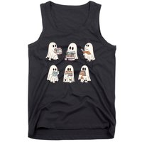 Ghost Reading Books Bookish Halloween Teacher Tank Top