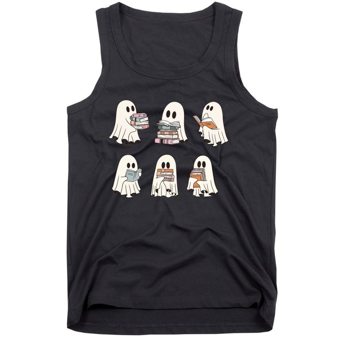 Ghost Reading Books Bookish Halloween Teacher Tank Top