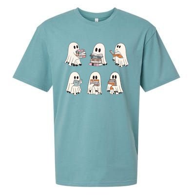 Ghost Reading Books Bookish Halloween Teacher Sueded Cloud Jersey T-Shirt