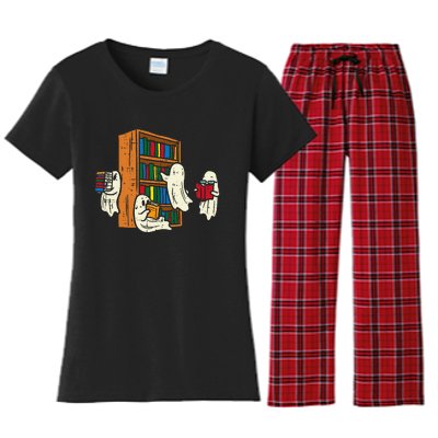 Ghosts Reading Books Teacher Halloween Librarian Boooks Women's Flannel Pajama Set