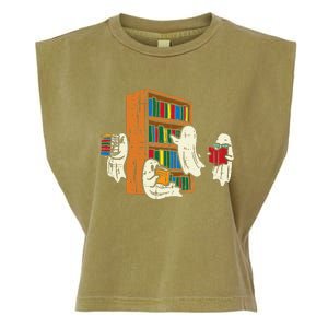 Ghosts Reading Books Teacher Halloween Librarian Boooks Garment-Dyed Women's Muscle Tee