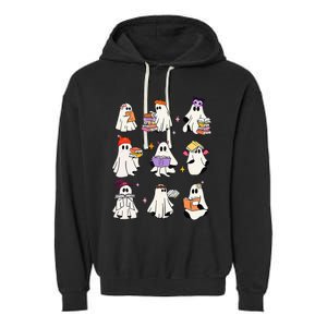 Ghost Reading Book Cute Teacher Halloween Ghost Book Lover Garment-Dyed Fleece Hoodie