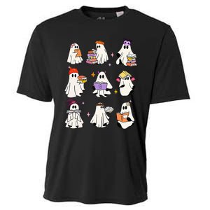 Ghost Reading Book Cute Teacher Halloween Ghost Book Lover Cooling Performance Crew T-Shirt