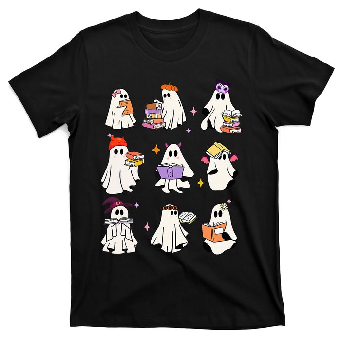 Ghost Reading Book Cute Teacher Halloween Ghost Book Lover T-Shirt