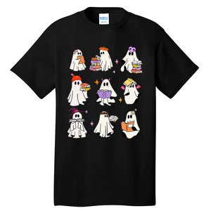 Ghost Reading Book Cute Teacher Halloween Ghost Book Lover Tall T-Shirt