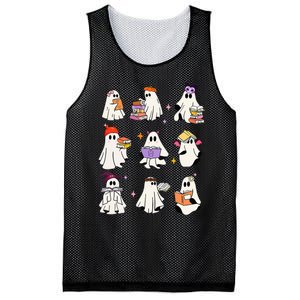 Ghost Reading Book Cute Teacher Halloween Ghost Book Lover Mesh Reversible Basketball Jersey Tank