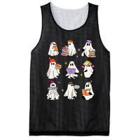 Ghost Reading Book Cute Teacher Halloween Ghost Book Lover Mesh Reversible Basketball Jersey Tank