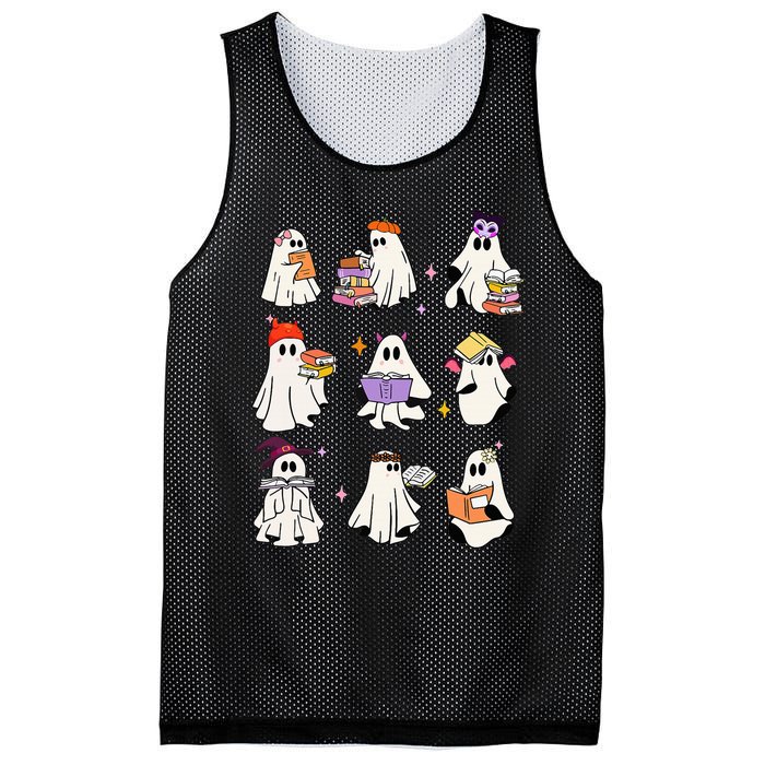 Ghost Reading Book Cute Teacher Halloween Ghost Book Lover Mesh Reversible Basketball Jersey Tank